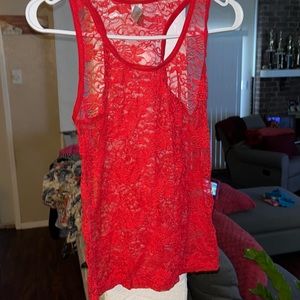 Red see through tank top